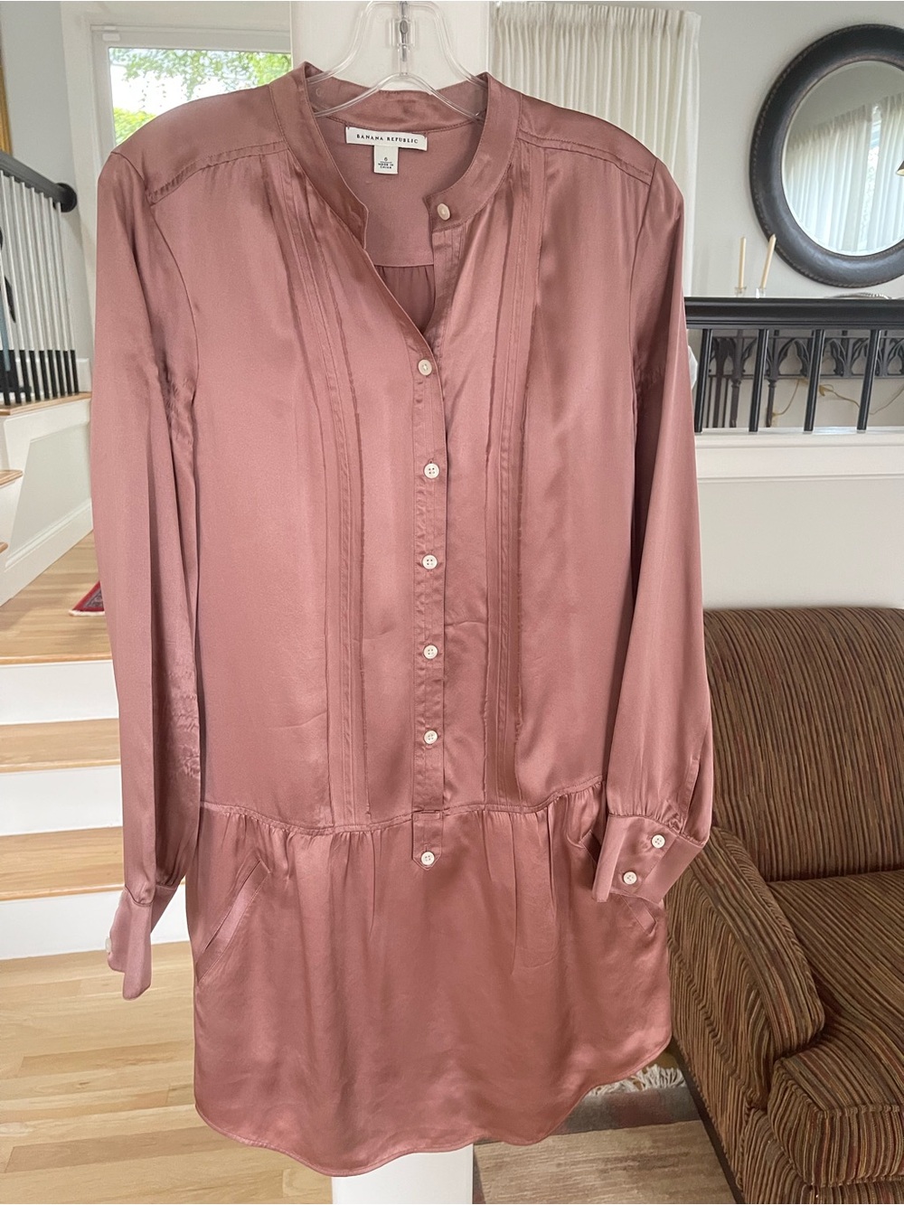 Banana Republic Rosewood Satin Button-Front Long-Sleeve Tunic